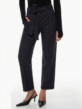 Aritzia Wilfred Tie-Front Pants Career Plaid Women's Size 6 Preppy Dark Academia